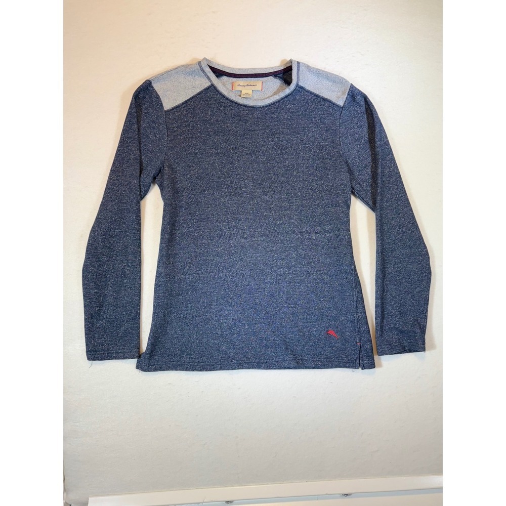 Tommy Bahama Mens Blue Heathered Long Sleeve Crew Neck Pullover Shirt